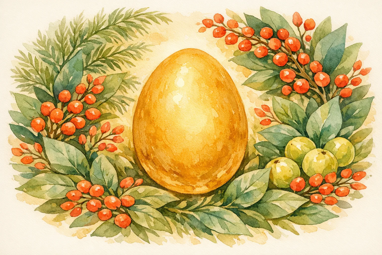 Botanical watercolor illustration of Ayurvedic herbs including Shatavari, Ashwagandha, and Amalaki cradling a luminous seed-like form, representing natural support for egg quality and fertility