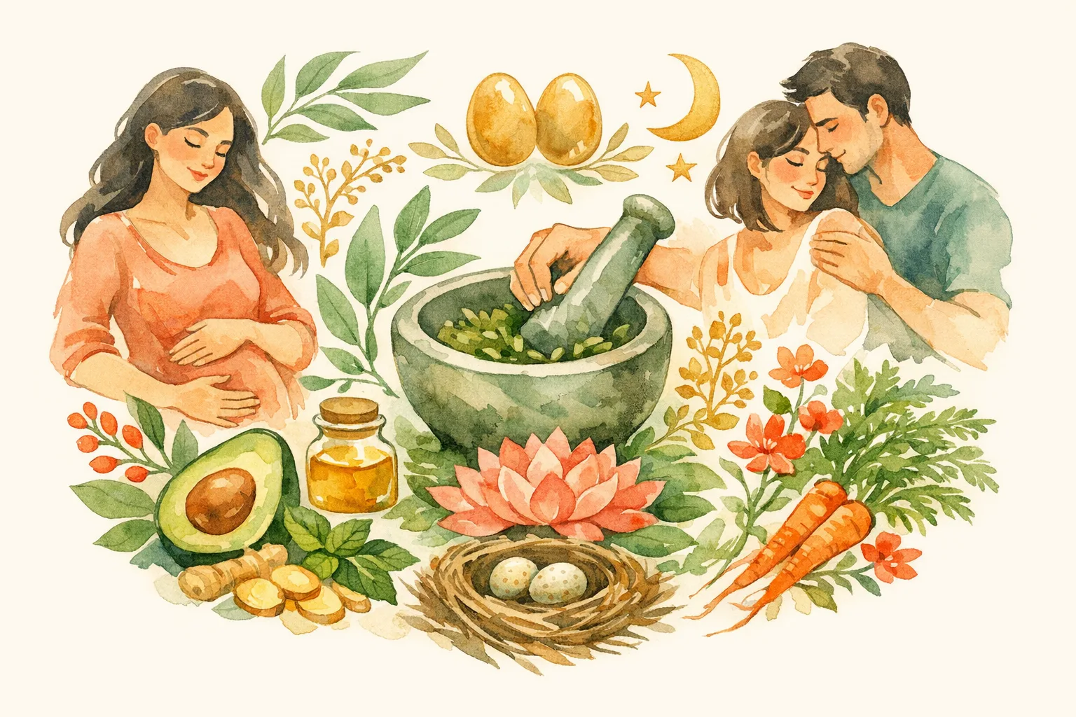 Editorial illustration for The Fertility Diet Plan That 5,000 Years of Ayurveda and Modern Research Both Agree On
