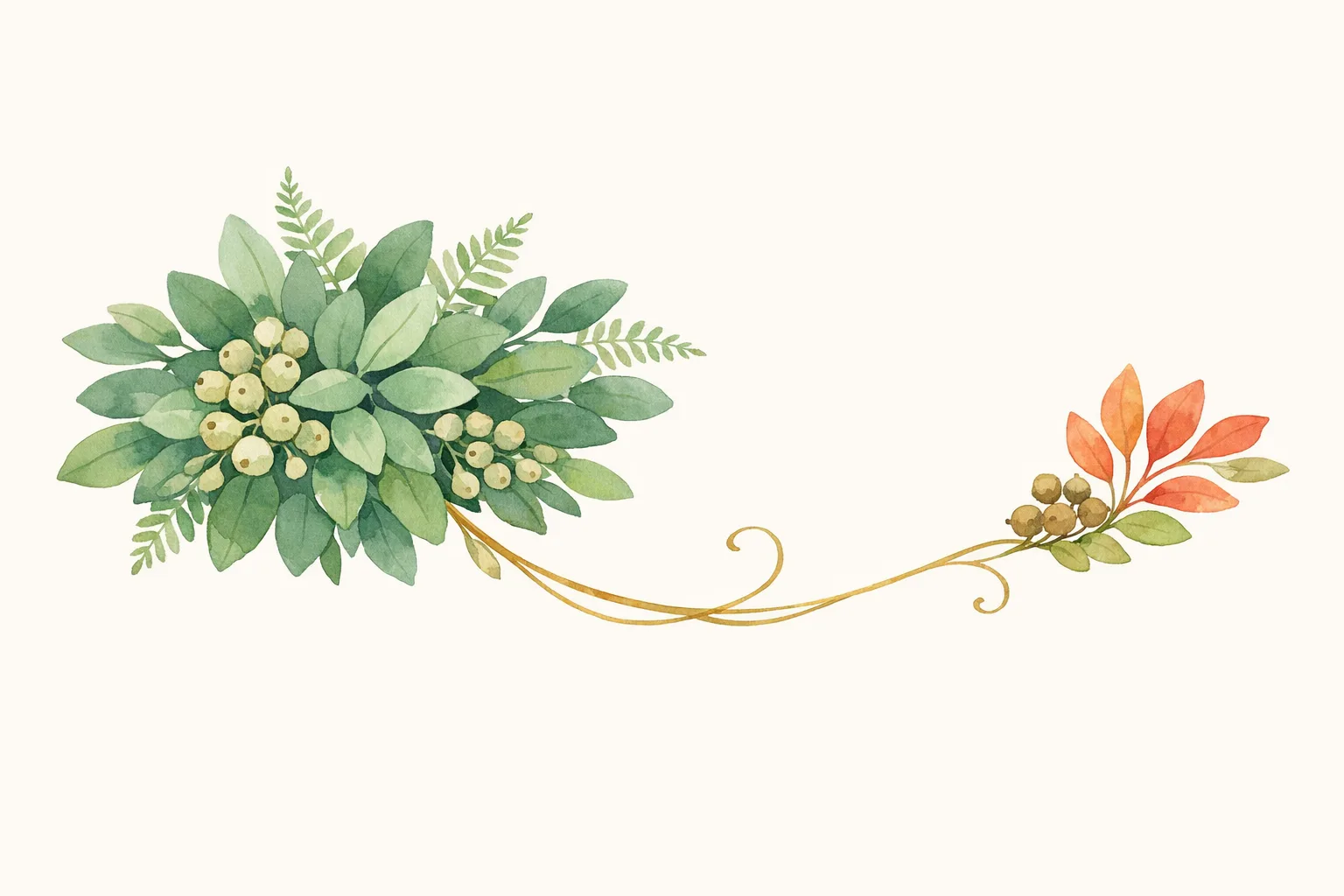 Botanical watercolor illustration showing two plant clusters of contrasting sizes connected by a golden vine, representing the 40 to 1 ratio of myo-inositol to D-chiro-inositol for fertility